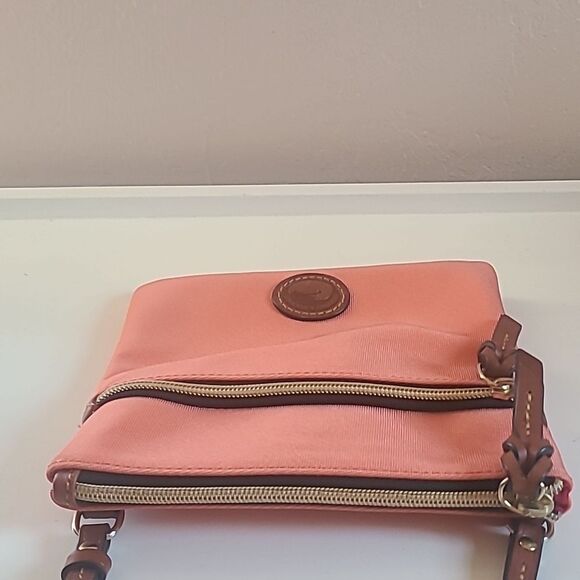 Dooney & Bourke Nylon Double Zip Coral Orange Crossbody Bag Leather Details - Picture 10 of 16